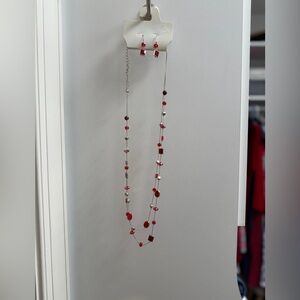 Kohl's Red, Pink and Silver Beaded Necklace Set